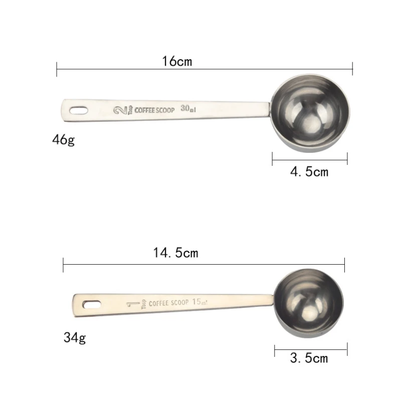 

2 sets tablespoon metal silver two table spoons 15ml 30 ml stainless steel coffee measuring scoop