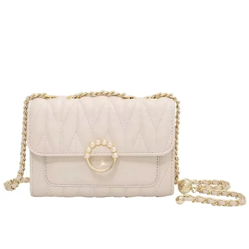 

2021 new all-match trend chain beaded shoulder bag high quality pu leather fashion lady messenger bag