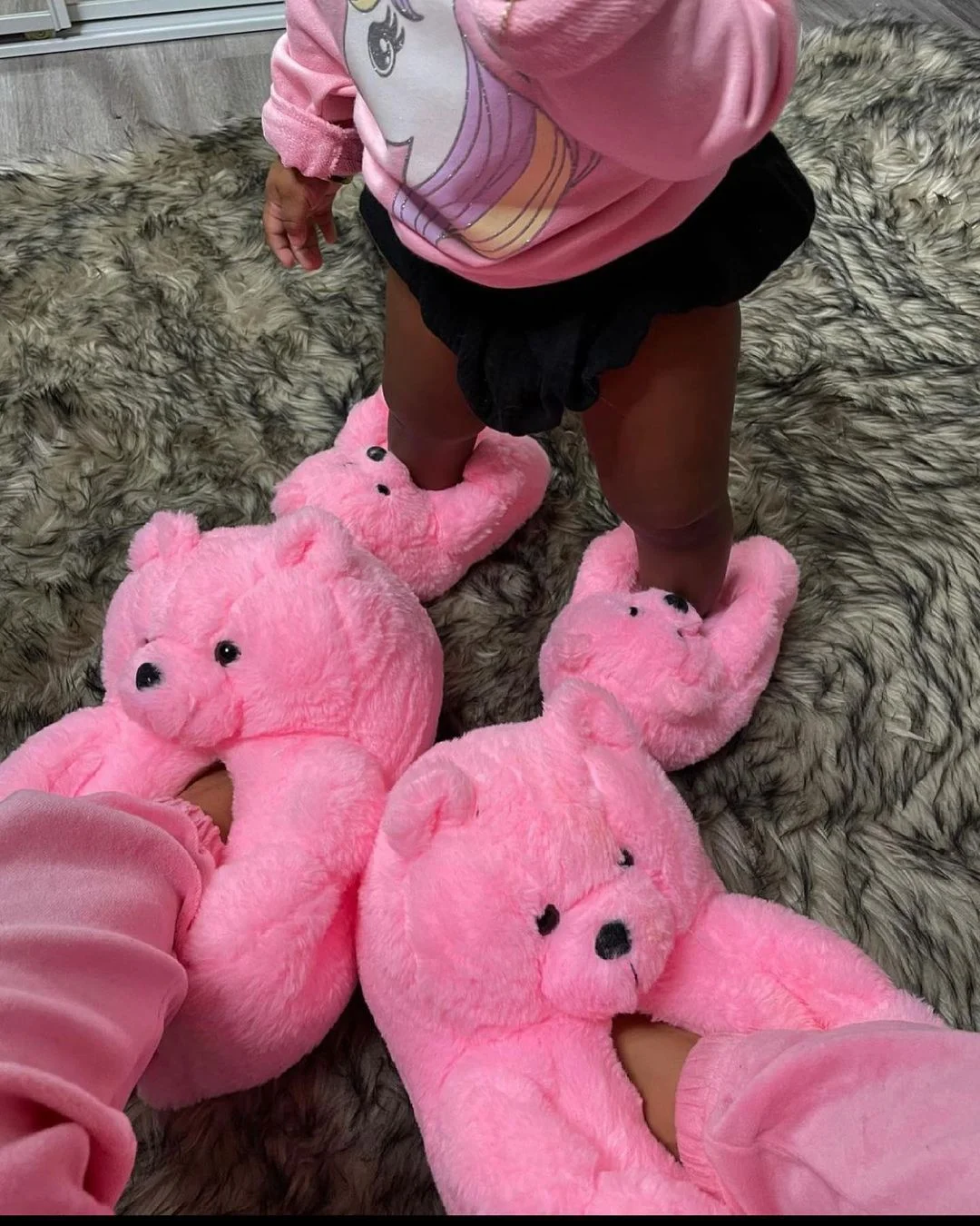 

Lovely Plush mommy and me teddy bear slippers Kid animal shoes adult slides for women and girls, As picture