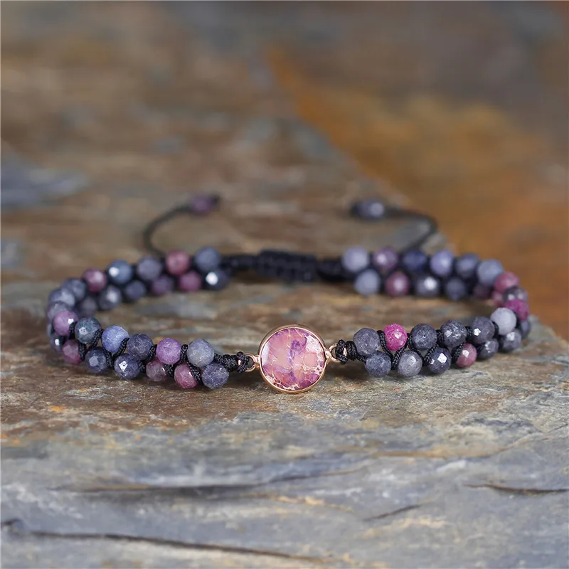 

YueTong High End Gemstones beaded Bracelet Charm Braided Bracelets BOHO Ruby and Sapphire beaded Wrap Bracelet Jewelry Dropship