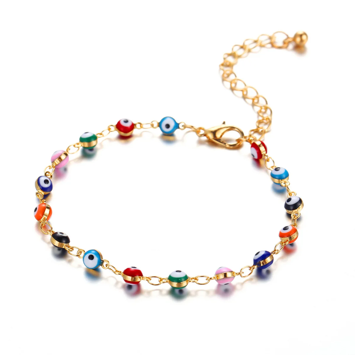 

18K Gold Plated Alloy Seven-Color Demon Eye Foot Chain Water Drop Devil Eye Beads Anklet, Gold silver