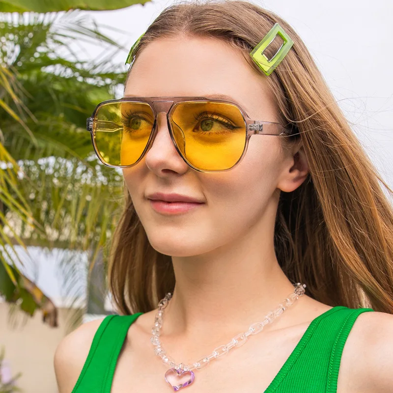 s32107 Yellow Vintage Big frame oversized sunglasses 2022 luxury for women