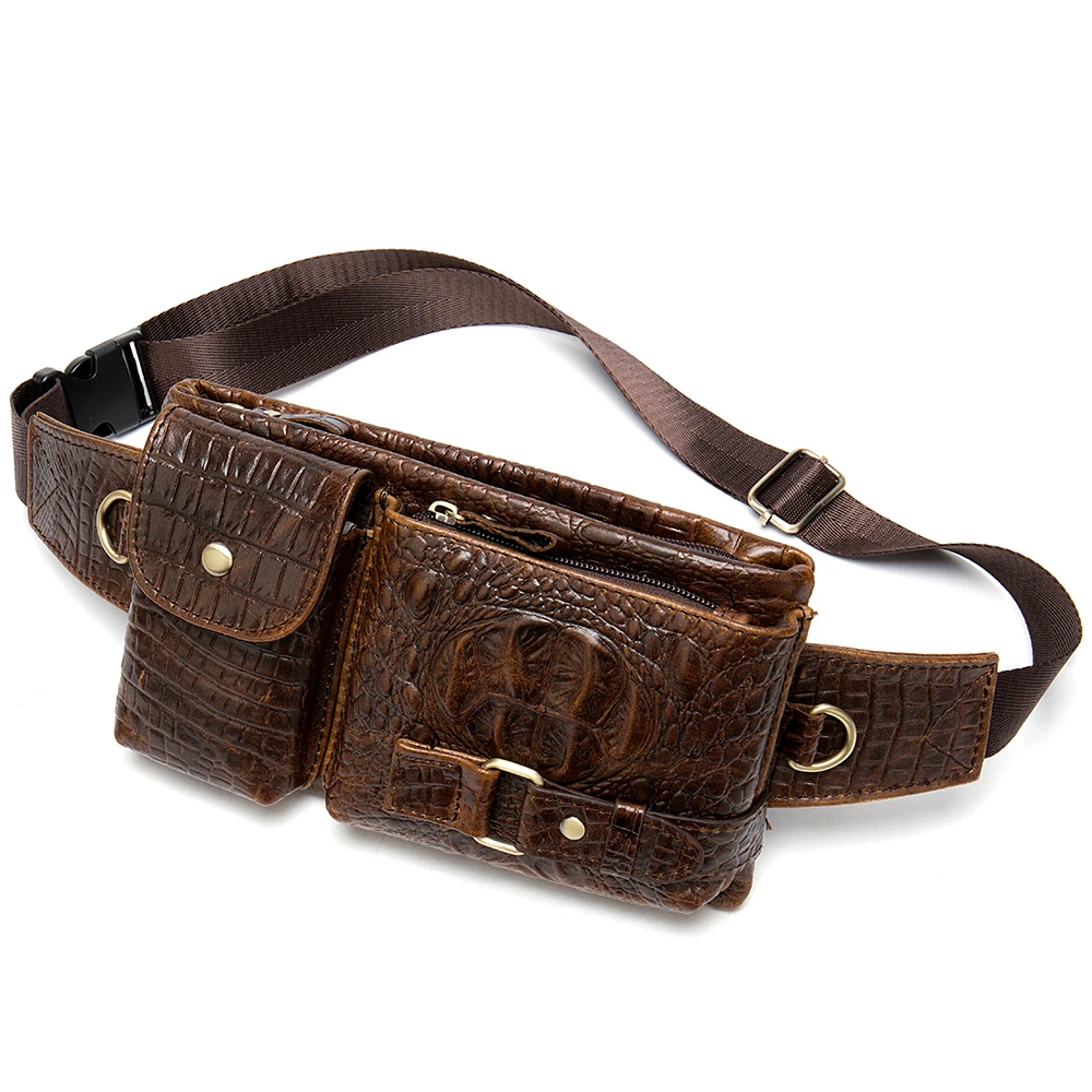 

Lastest plain original gennuine leather tan alligator custom logo cowhide design men cossbosdy Sling waist bag, 10color