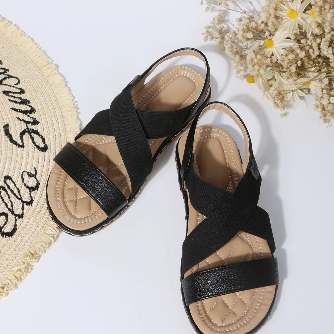 

2022 Summer New Women Open-toe Flat Sandals Women's Comfortable Soft Bottom Casual Roman Breathable Outdoor Beach Sandals, As pictures