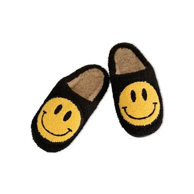 

New arriving cheap price yellow cute smile pattern soft anti-slip fur indoor slippers for women, As pic