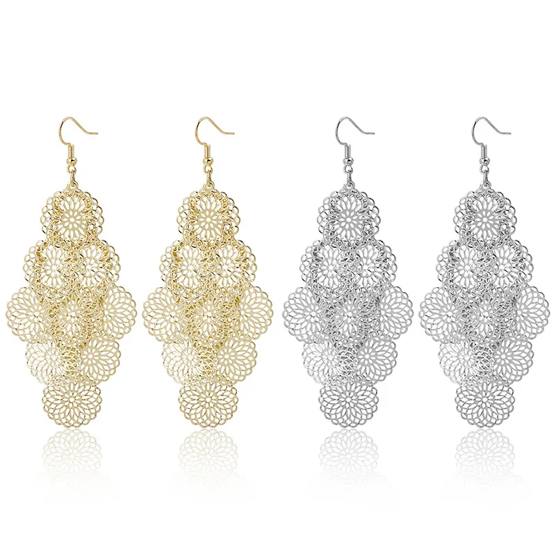 

PAVA Gold Plated Long Tassel Hoop Jewelry Bali Tassel Earrings Design hollow Metal disc gear Earrings Geometric Shape