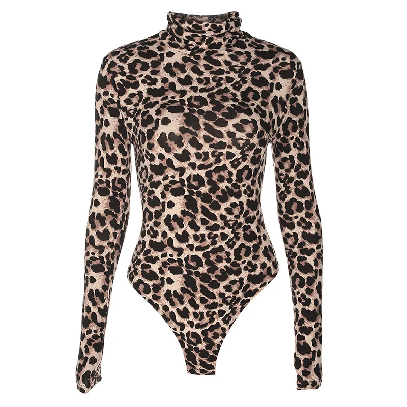 

2020 new arrivals hot selling turtleneck long sleeves leopard print women bodysuit