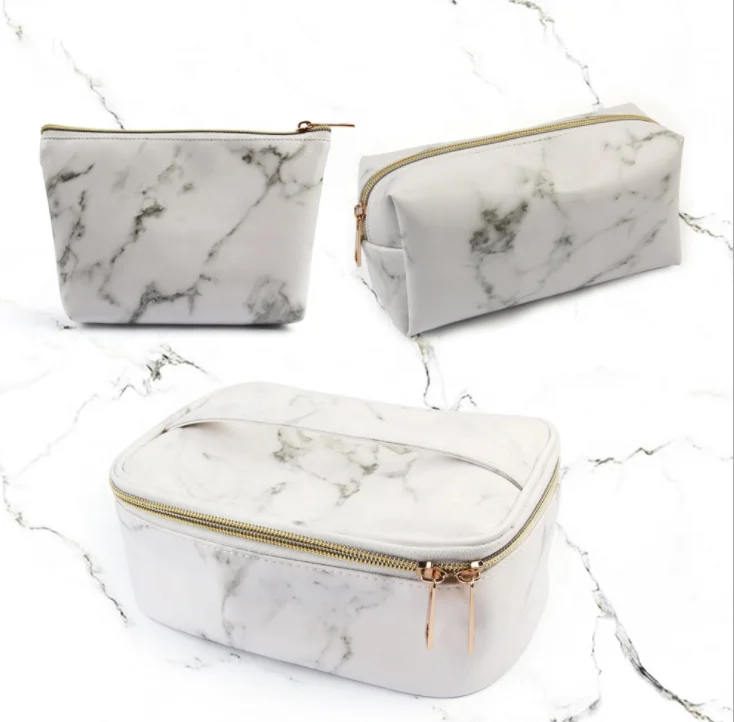 

Pattern PU Custom Marble Makeup Cosmetic Bag Set, Assorted