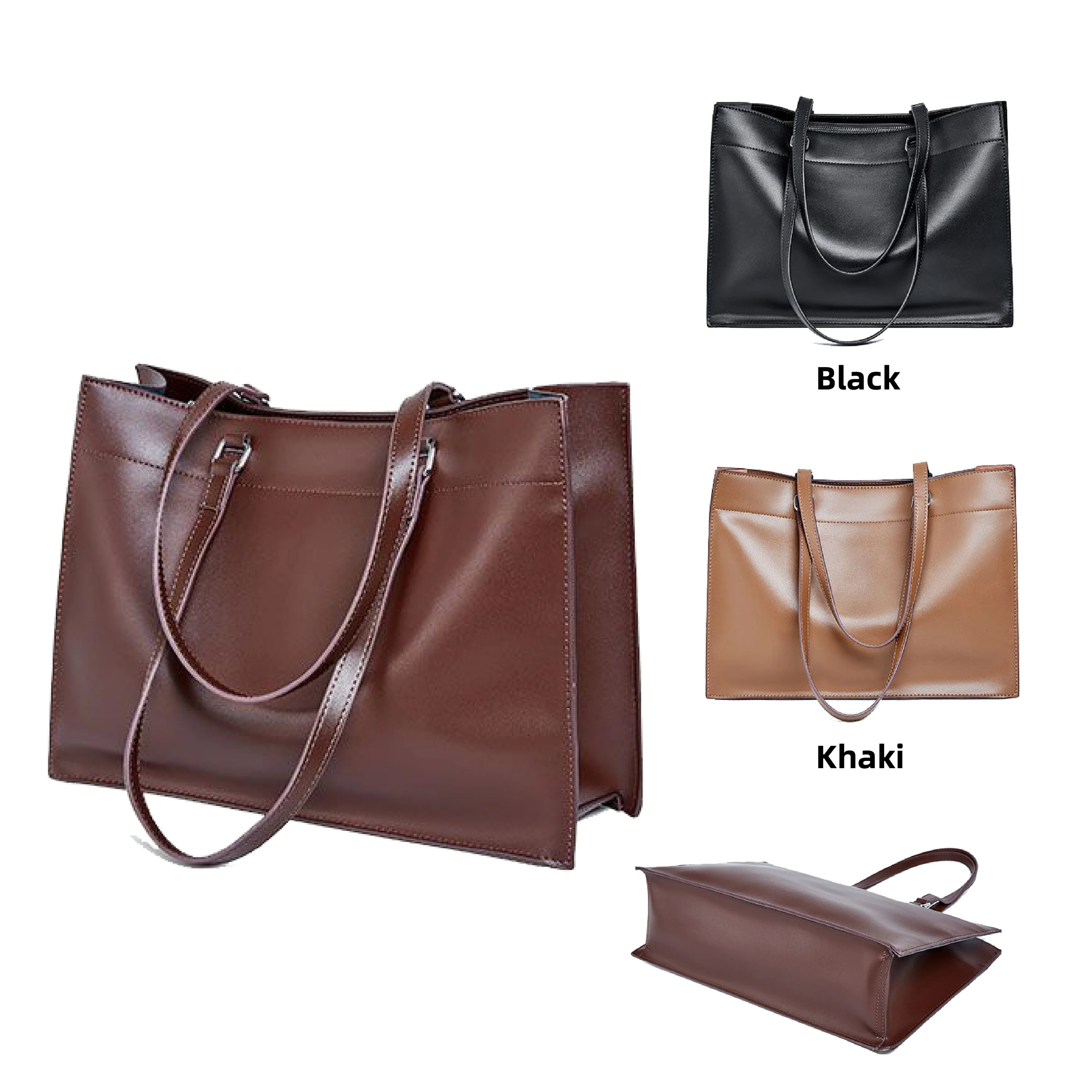 

2021 High quality wholesale CUSTOMISED womens medium tote bags handbags large capacity black plain refined soft leather tote bag