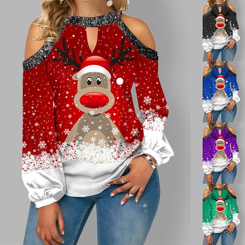 

2021 New styles off shoulder sexy christmas plus size t-shirts for women