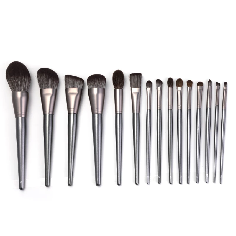 

Zh 15 Pcs Professional Makeup Brush Set Super Soft Animal Hair Brushes High-end Eye Shadow Brushes, Gray