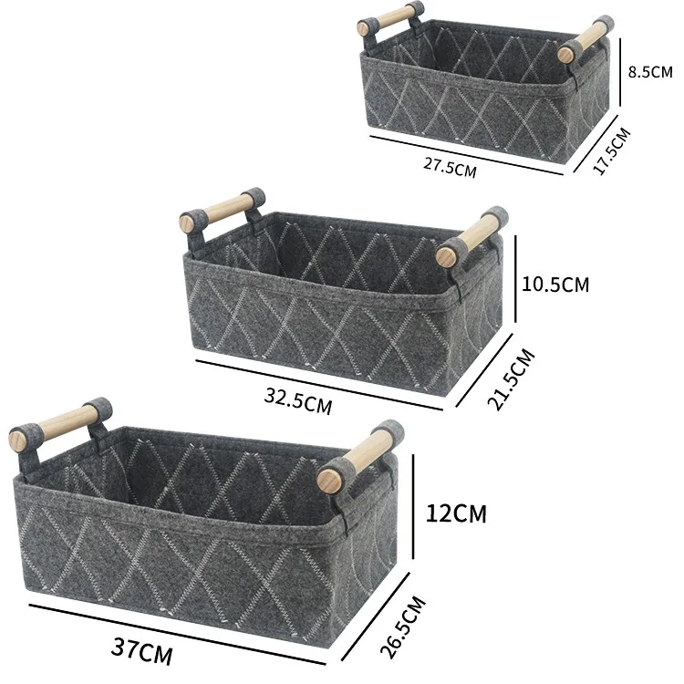 

Collapsible handmade storage box nordic 3 pieces environment friendly a set of felt storage basket