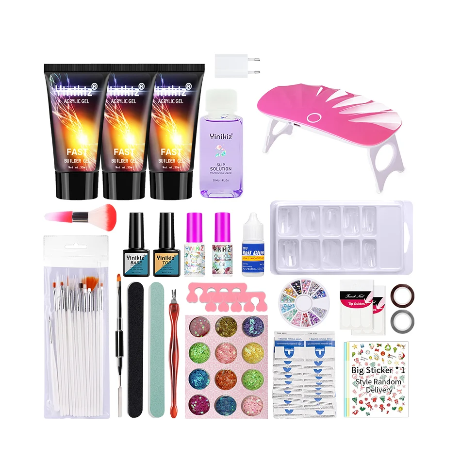 

3pcs Poly Extension Nail Gel set Nail Polish Tool Set With 6W Uv Kit Private label, 8 colors