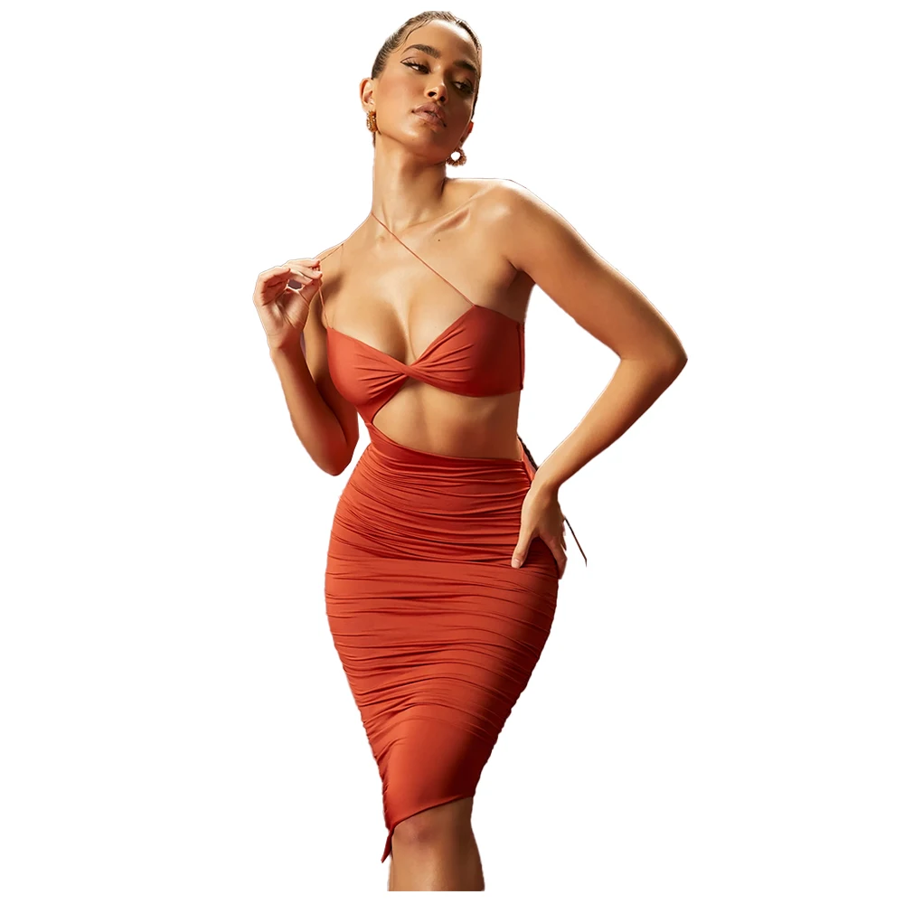 

2021 Sleeveless Backless Cut Out Robe Pleat Bodycon Dress Sexy Women Street Wear Y2K Christmas Party Outfits