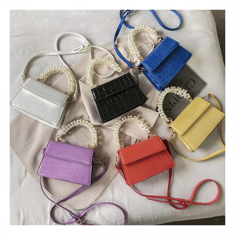 

The latest design fancy girl women children mini fashion pearl portable small square bag, Orange, white, yellow, purple, blue,