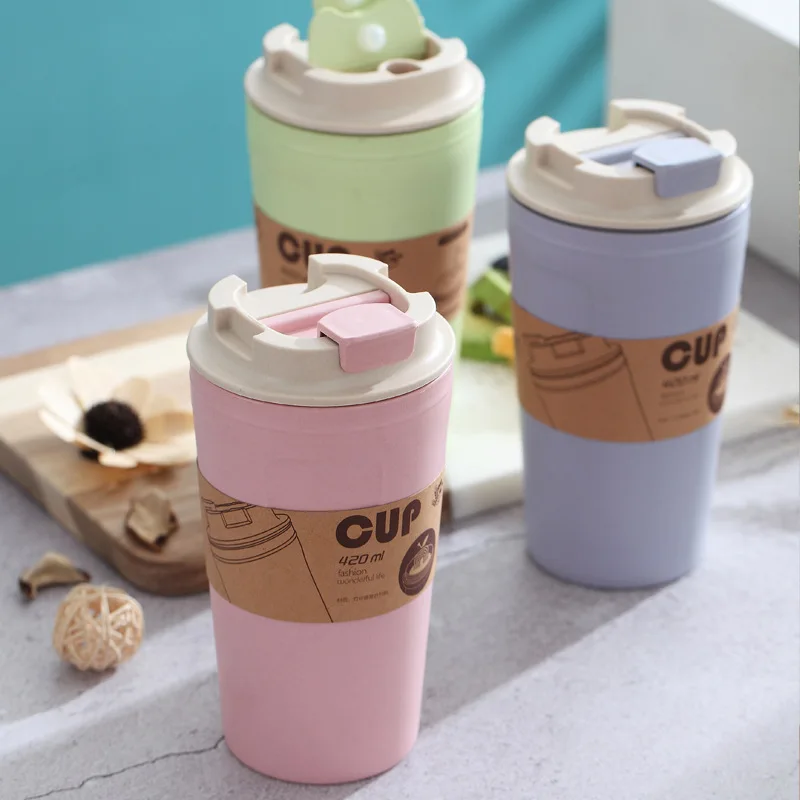 

BPA Free Reusable Portable Drinking Cup Sport Travel Bottle Coffee Bamboo Fiber Mug, Blue,pink and green