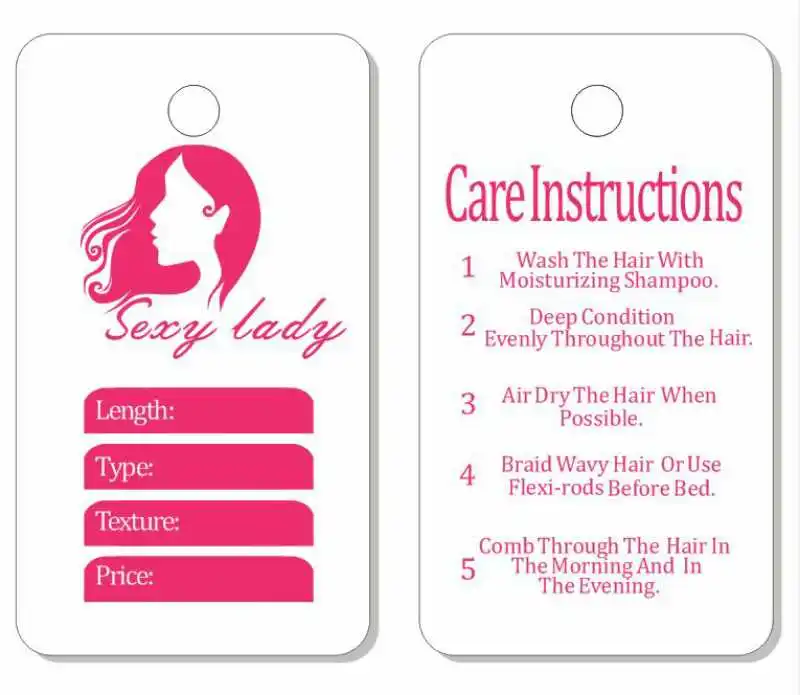

Custom hair extension tag, custom hair bundle hang tag, Cmyk