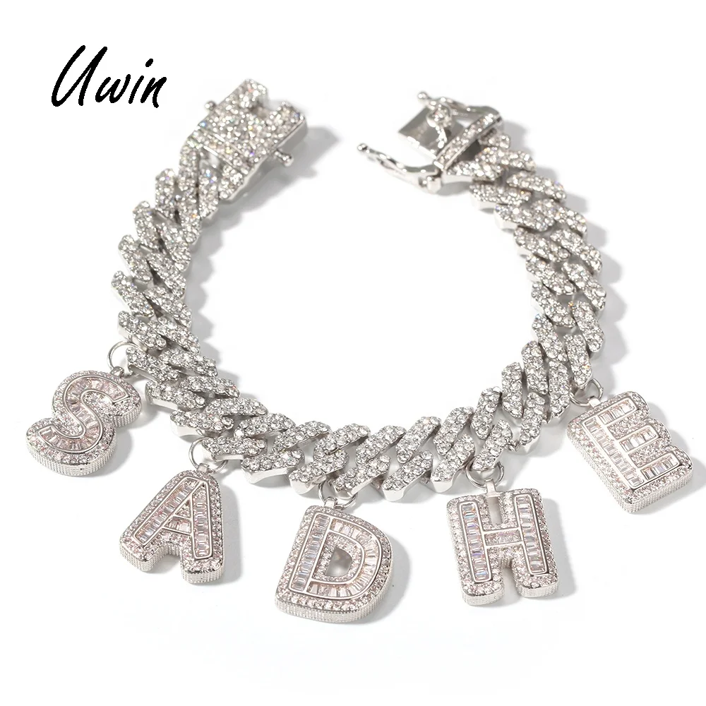 

Custom Baguette Letter Charm Bracelet DIY Initial Name Necklace Personalize Rapper Jewelry Dropshipping Wholesale Price, Gold, silvery
