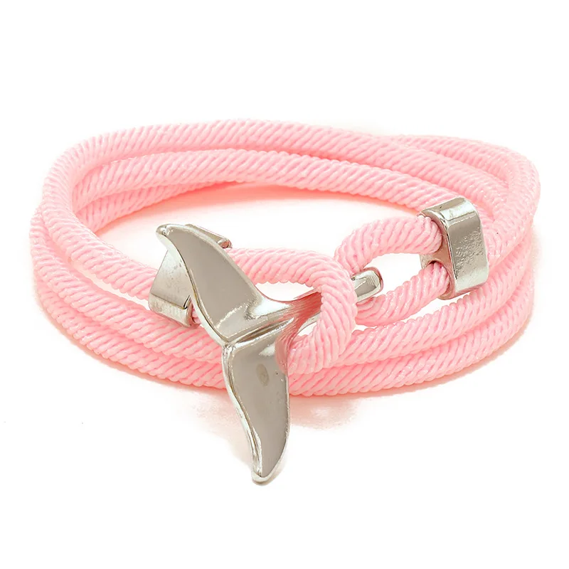 

Double Loop Adjustable Wrap Sport Bracelets Multi-color Hand Woven Rope Whale Tail Anchor Bracelet