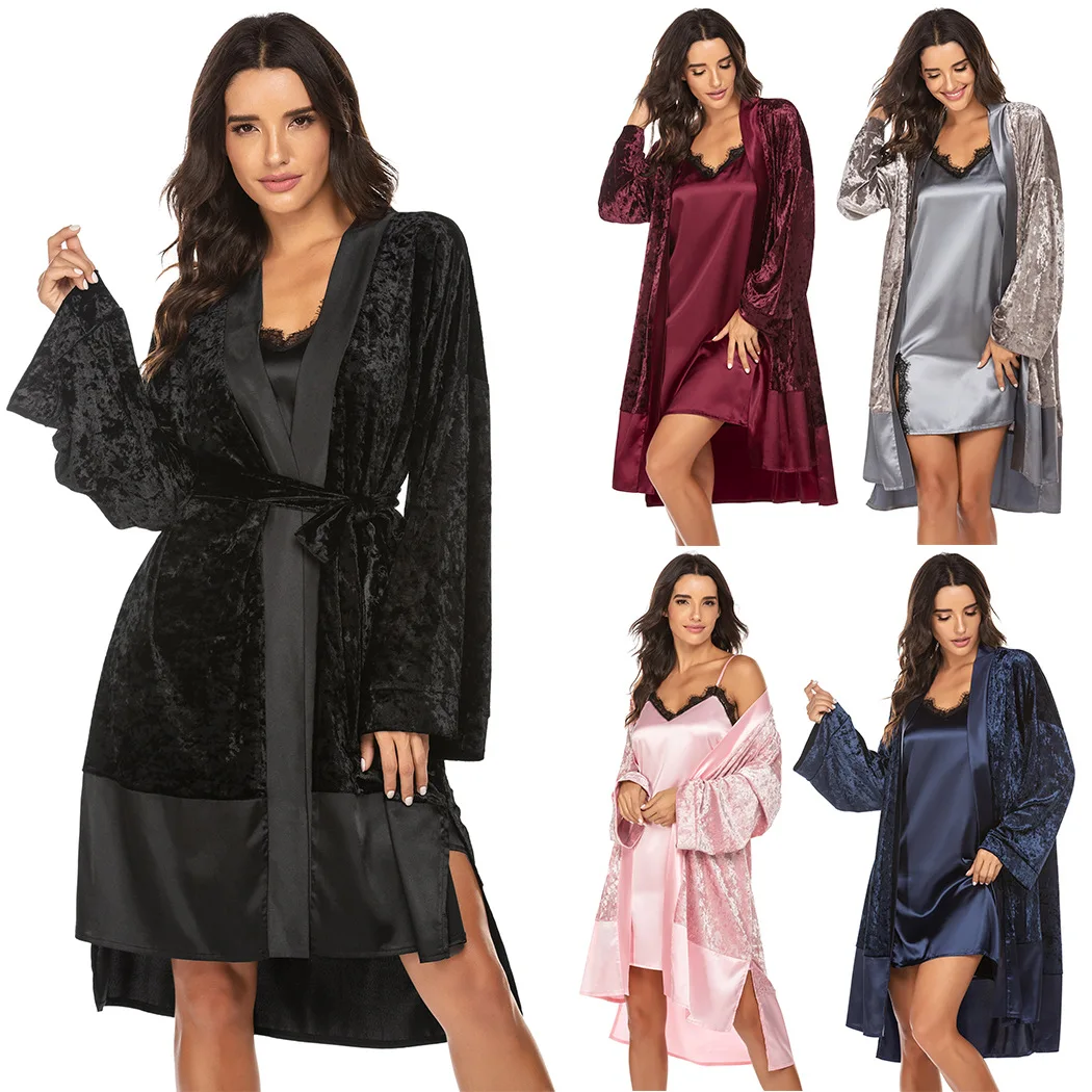 

High Quality Women New Pruduct Solid Color Sleepwear Sexy Lace Contrast Stitching Plus Size Women Pajama, Shown
