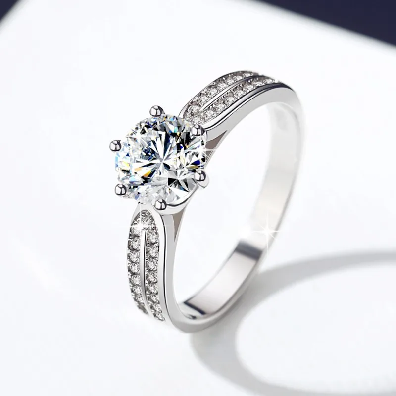 

Certified D Color Moissanite Diamond Female Ring Sterling Silver Gold Plated Six Claw Star Queen 1/2/3 Karat Jewelry