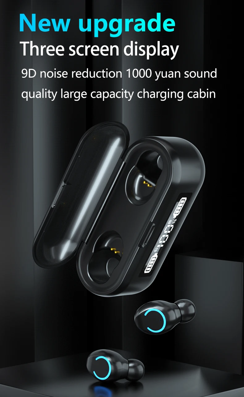 New F9-43 LED Power Display Wireless Headphone Earphone 2000mAh TWS 5.0 True Wireless Earbuds - ANKUX.COM