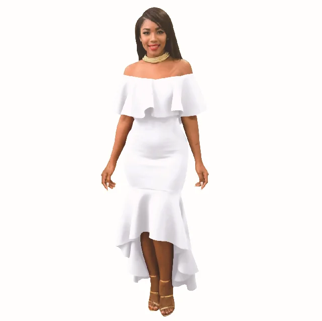 

Elegant And Simple Strapless Ruffle Sexy Long Irregular Hem Dress, Picture color