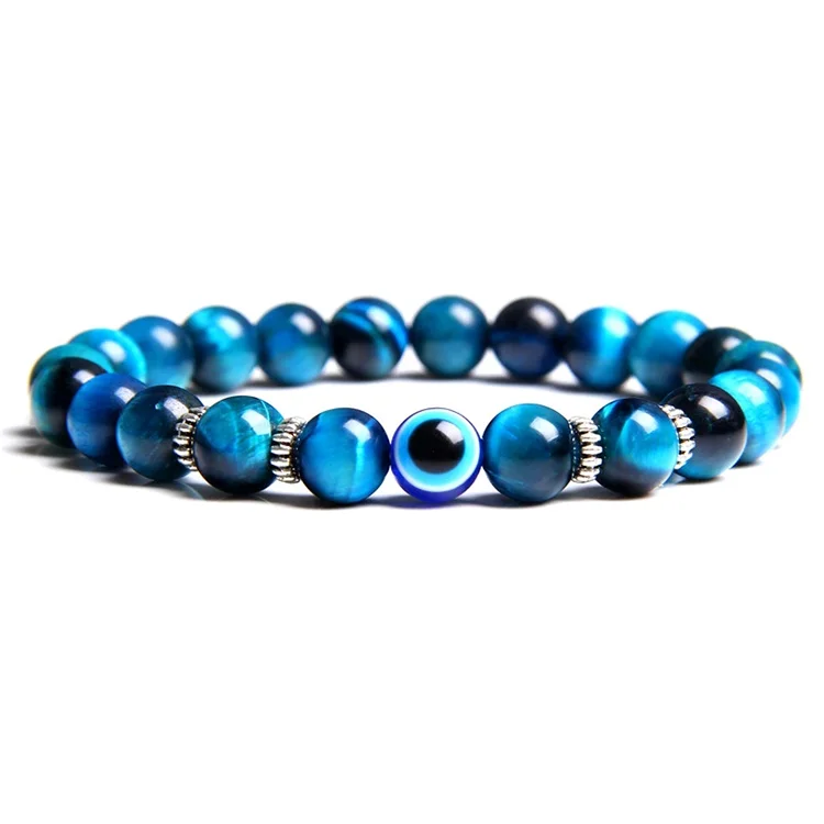

2020 Fashion Perfect Natural Tibetan Lava Tiger Eye Stone 8mm Lucky Blue Greek Turkish Devil Eye Bracelet Jewelry for Men/Women