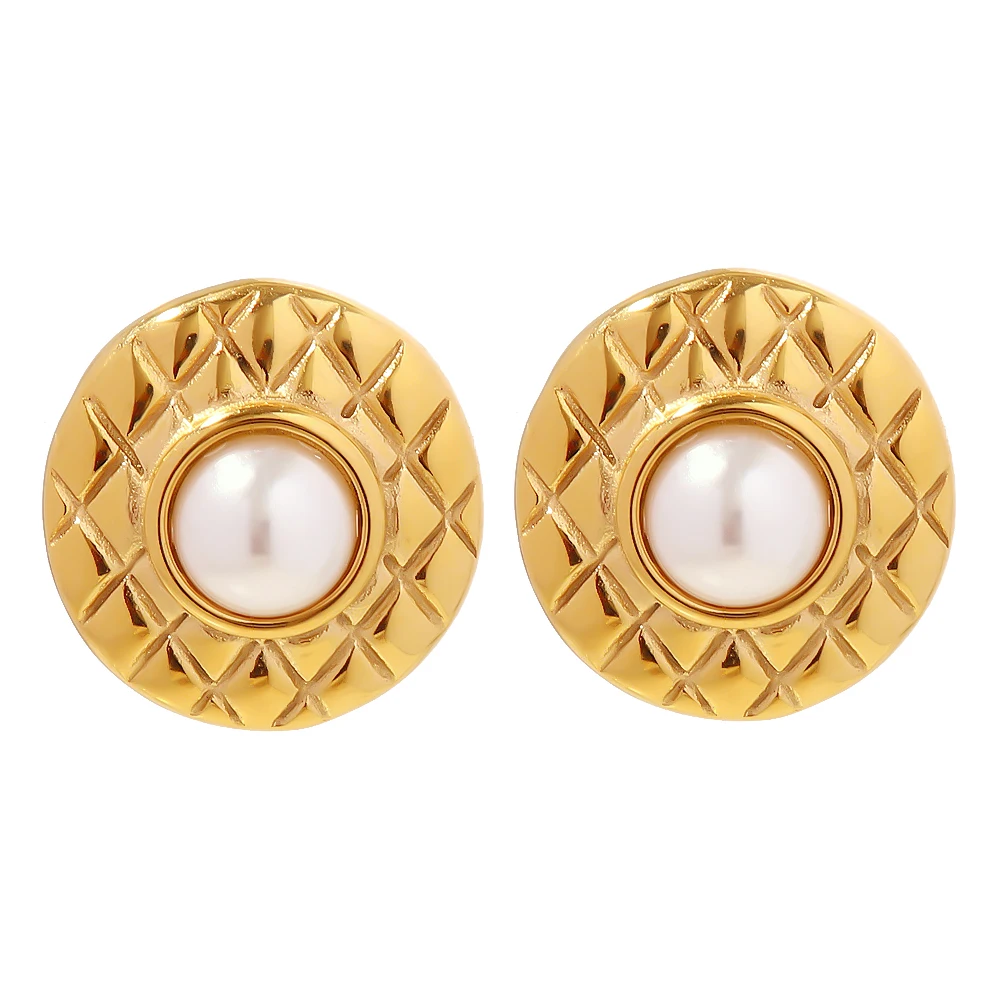 

Waterproof Jewelry Stainless Steel Round Pearl Rhombus Inlaid Pearl Pearl Stud Earring for Girls