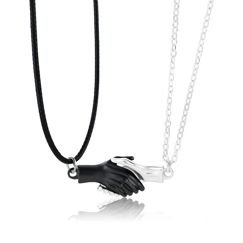 

2021 Lovers Hand in Hand Pendant Necklaces for Women Men Friendship Jewelry Gift 2Pcs Hold Hands Magnetic Couple Necklace, Silver,gold,black