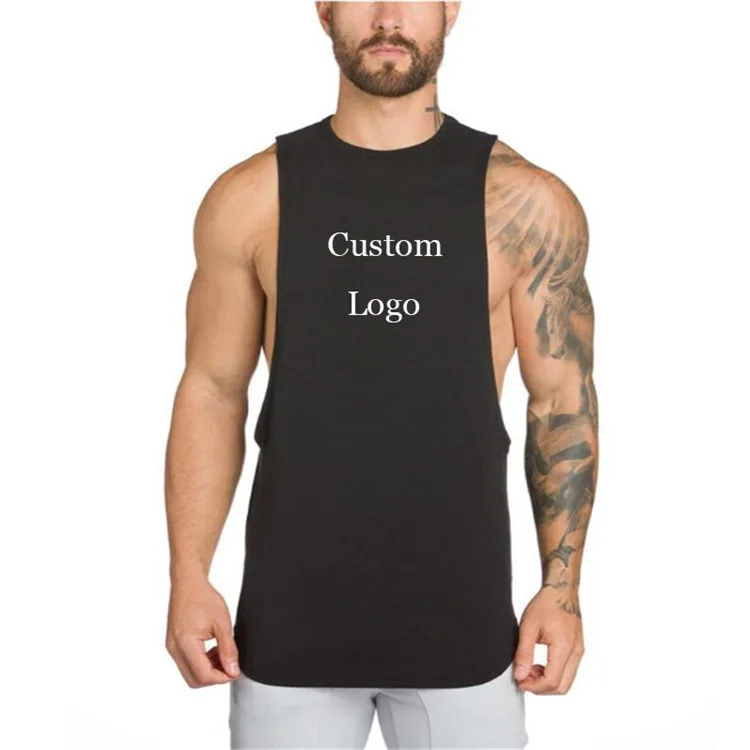 

Custom Print Embroidery Men 100% Cotton Fitness Custom Print Plain Gym Tank Top