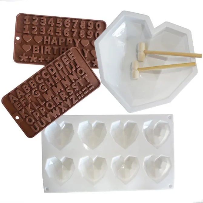 

Hoting Sale Valentine's Day Heart Diamond Silicone Mold Set Chocolate Mold For cake decoration, White or custom color