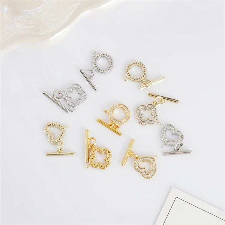 

18K plated brass zircon love clasp Necklace Accessories DIY women Jewelry Bracelet OT Clasp for jewelry making