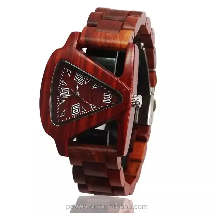 2023 Engraved Sandal custom wooden watch OEM dailylife waterproof men wood watch with wooden and leather strap