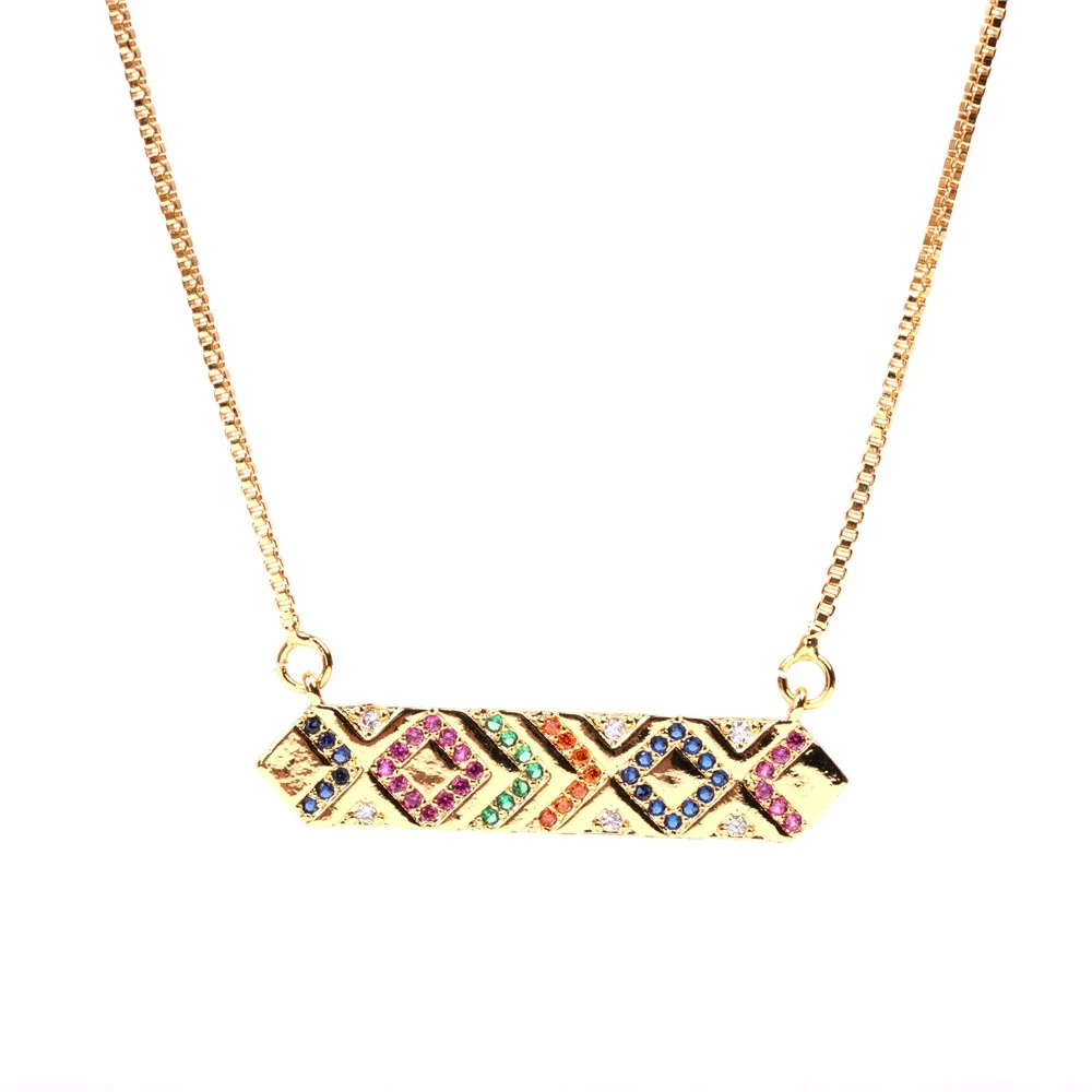 

European and American style colorful rectangular color zircon pendant stainless steel clavicle chain necklace