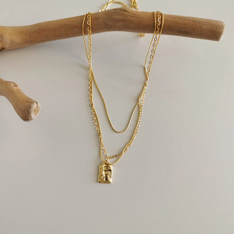 

Dylam Simple Retro Collares De Moda Layer Snake Chain 925 Sterling Silver Gold Plated Pendant Layered Necklace Choker Necklaces
