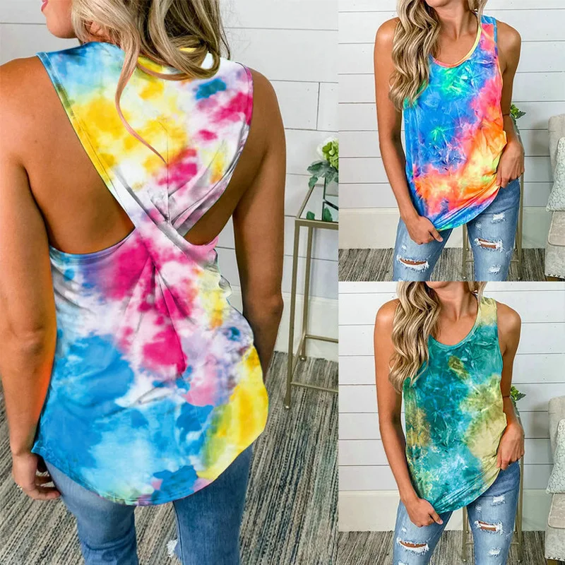 

2021 Summer Hot Saling Manteau Femme Twisted Tops Tie-Dye T-Shirt Women's Bouses & Shirts