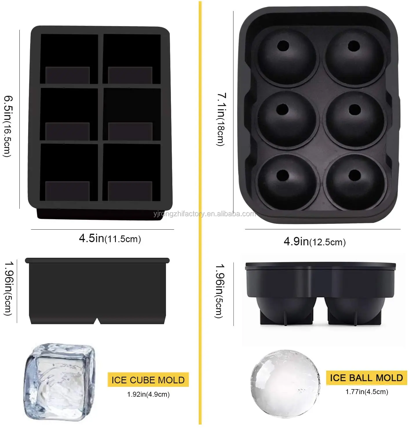 

Sphere Ice Ball Maker with Lid and Large Square Ice Cube Molds for Whiskey,Reusable and BPA Free,Ice Cube Trays Silicone Set, Black