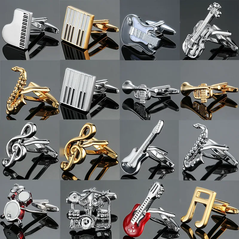 

Fashion French men's shirt metal brass Music series musical instrument Enamel cufflinks Casual Business Shirt Cuff links