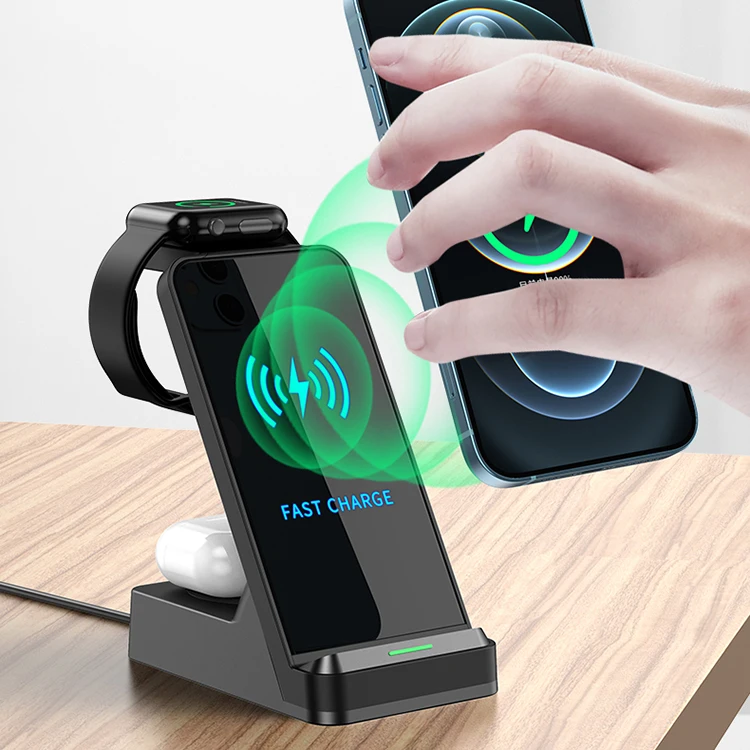 

Premium 15w qi multi mobile phone holder fast usb quick detachable magnet 3 in 1 wireless charger charging