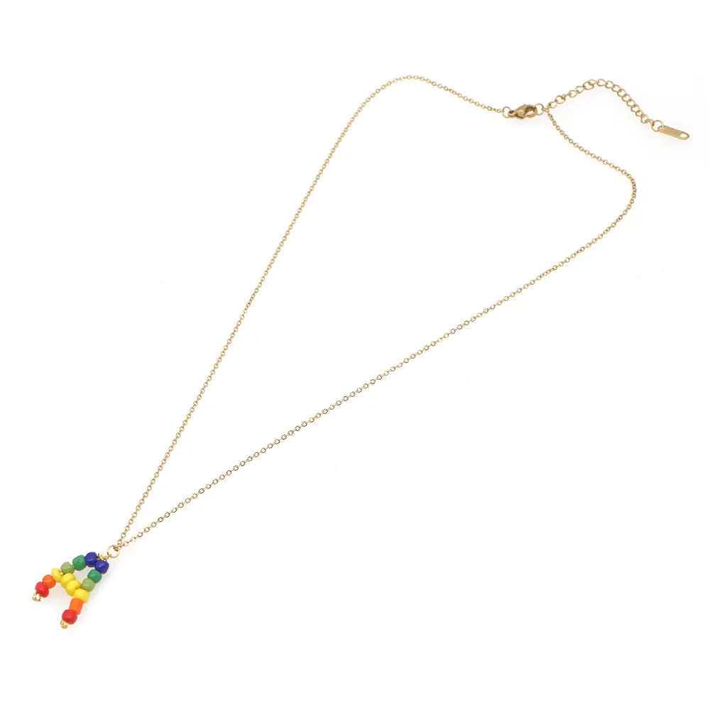 

Bohemian Handmade Smiley Face 26 English Letters Rainbow Beaded Chain Choker Clavicle Chain Women Necklaces Jewelry