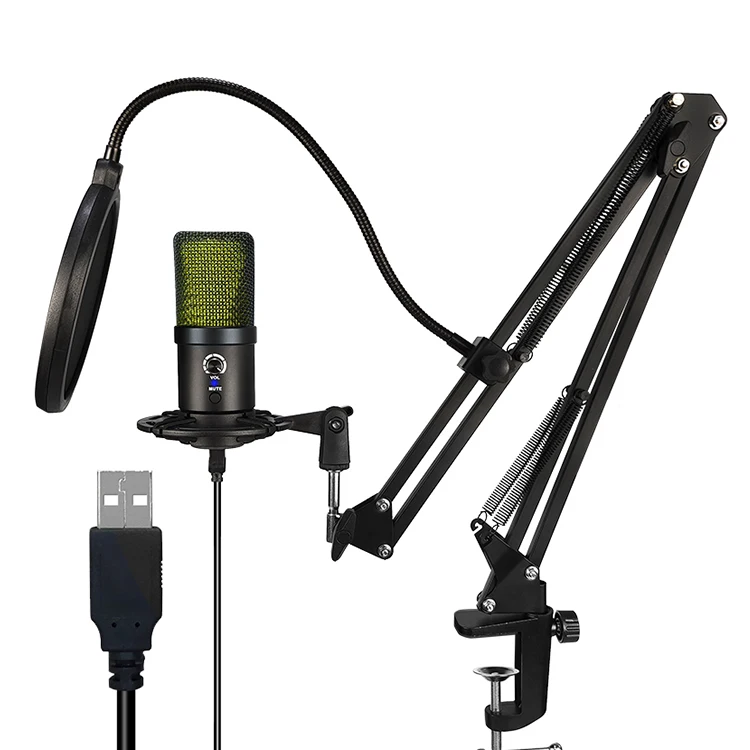 

U780 RGB Colorful Light USB Studio Condenser Computer Microphone With Scissor Arm Stand For Podcast Recording