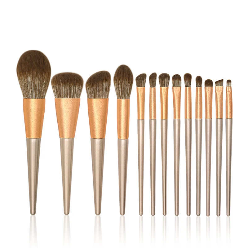 

makeup tools High Quality professional 13 pcs Fiber hair golden color makeup brush set