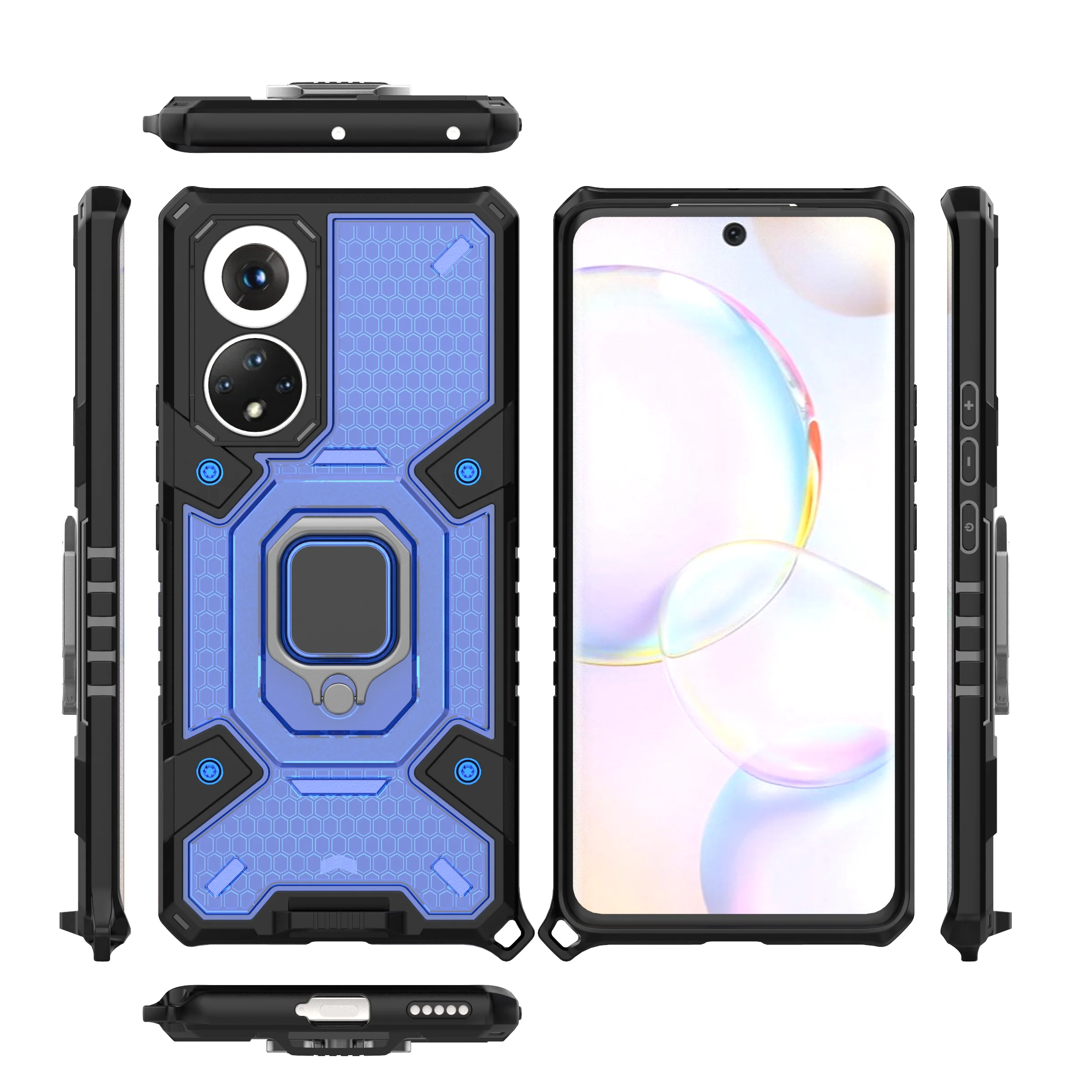 

High Quality Military Style Cellphone Cover Camera Lens Protection Phone Case With Ring Holder For HUAWEI Honor 50 5G, As pictures