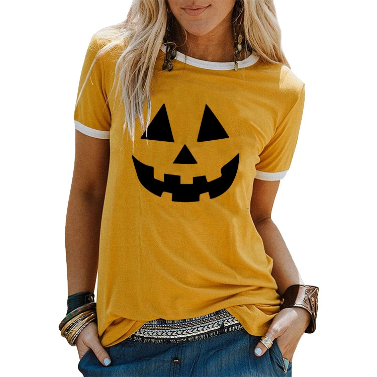

New Foreign Trade Spot Amazon Hit Color Halloween Ghost Printing Short Sleeve Shirts Womenhalloween T Shirts, Customized color