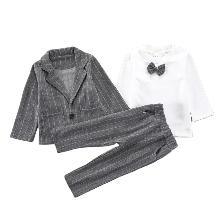 

Boy cotton striped suit three-piece baby spring and autumn long sleeve children's clothing coat