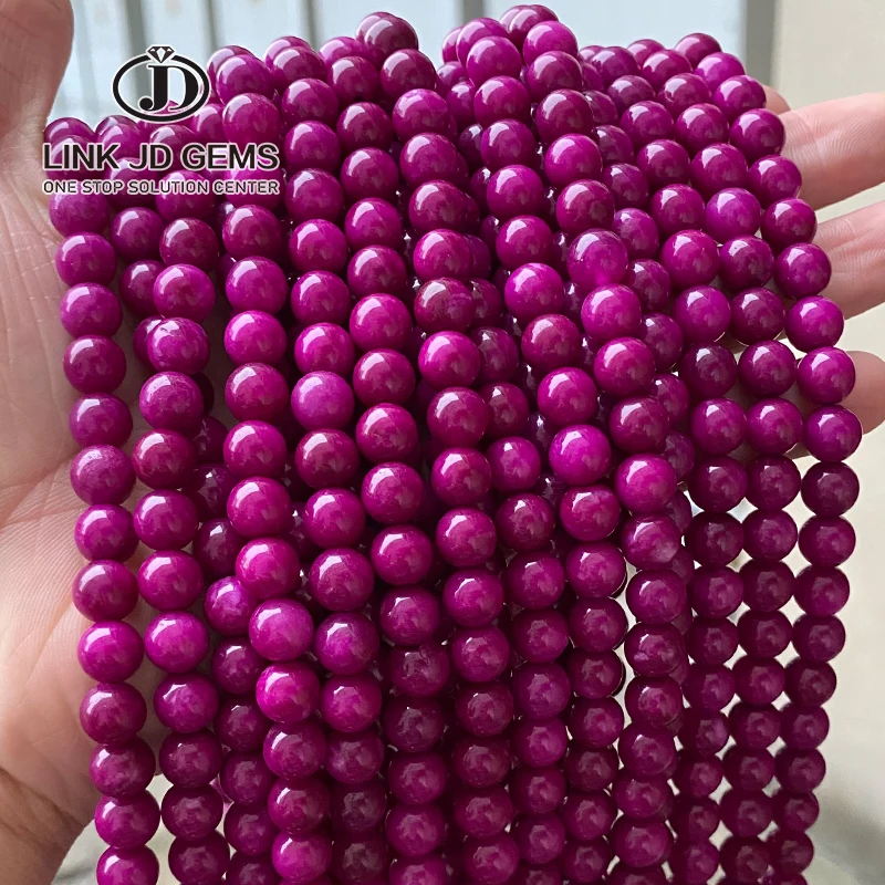 

6mm 8mm 10mm Pick Size Round Loose Stone Beads Dyed Color Dark Fuchsia Chalcedony Beads for Jewelry Craft Making