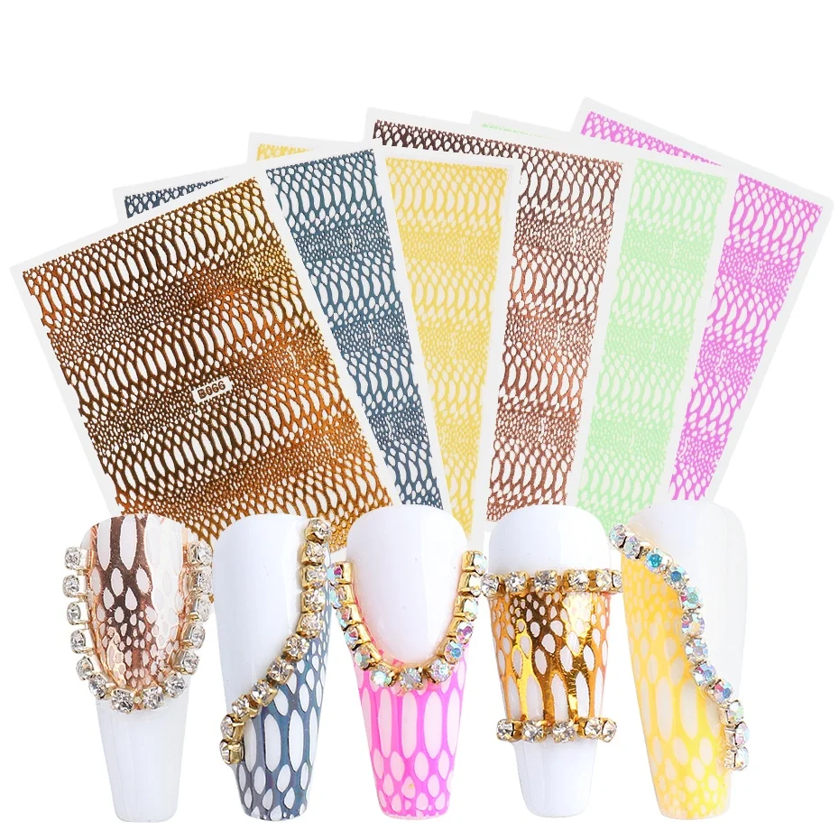 

Nail Sticker New Laser Hollow Snake Skin Pattern Sticker 3D Nail Art Decoration DIY Decals, 6 colors