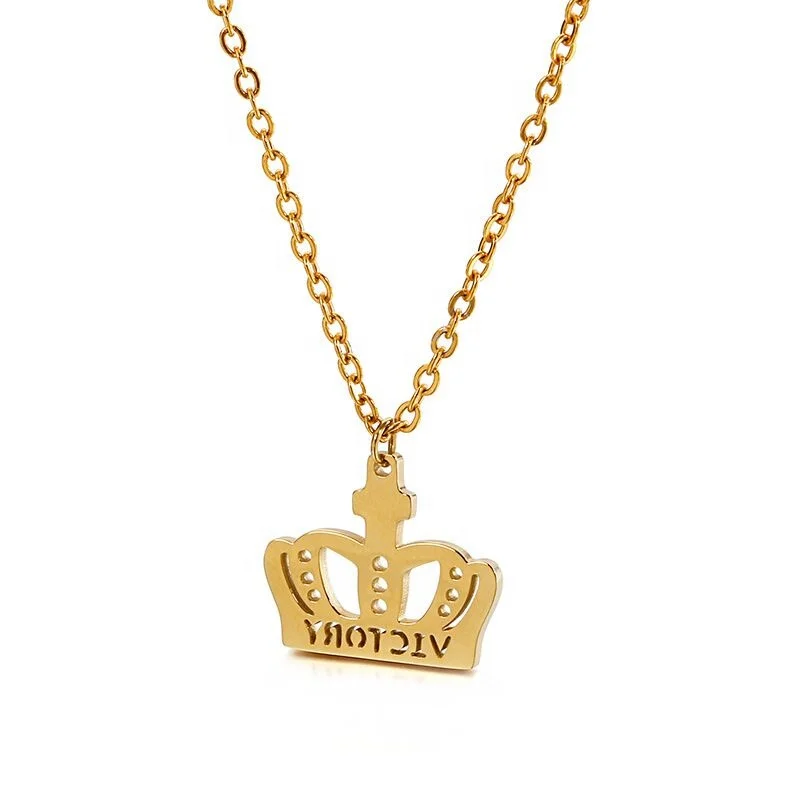 

High Quality Japanese And Korean Style Hot Sale Pendant 316L Stainless Steel Minimalist Crown Pendant Necklaces, Silver,gold,rose gold