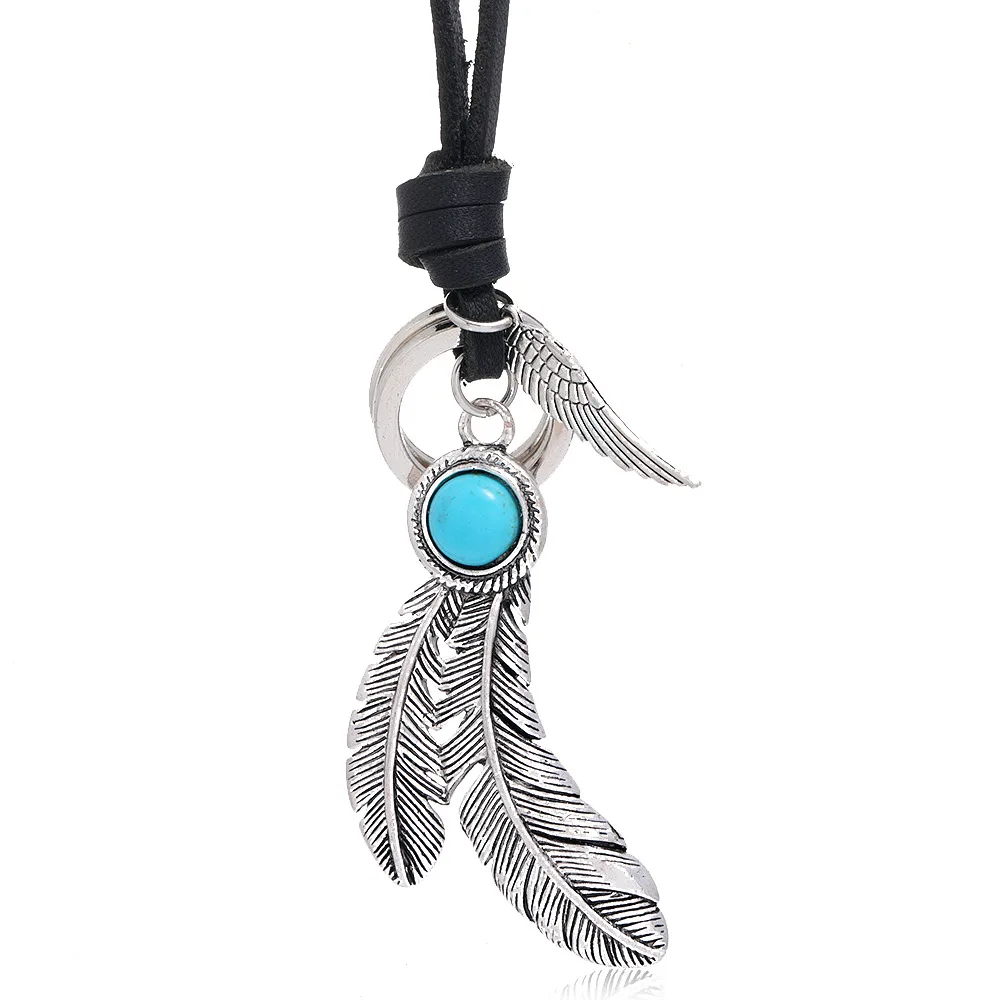 

National style simple Black Leather Necklace feather Pendant Fashion retro sweater chain, Picture shows